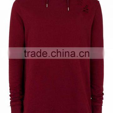 Custom Design Plain Extreme Ripped Oversized Longline Distressed Classic Fit Hoodie Burgundy Split Sides photo-4