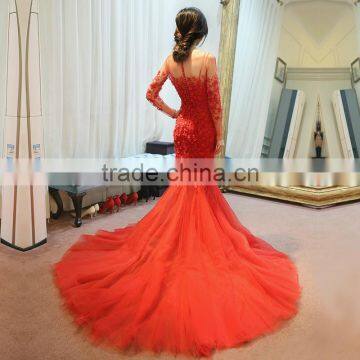 MGOO Top Selling Handmade China TraditionalWedding Dress Pearl Evening Dress Red Long Sleeve Prom Dress 2065 photo-3