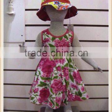 2015 new babi girl cotton dress summer modern design casual girl cotton dress , choose hat or not