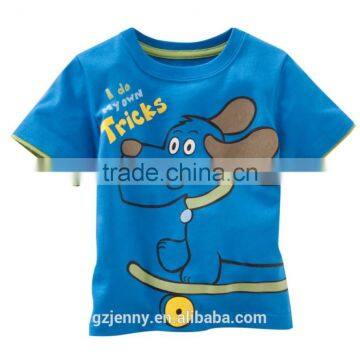 100% Cotton High Quality Blue Dog Printing Colorful Animal T-shirt for Children