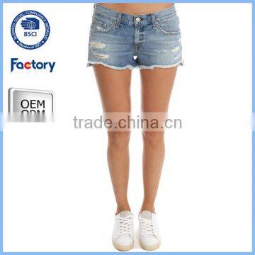 2016 new fashion ladies short tops for jeans ,custom ladies short jeans, hot sell ripped short jeans