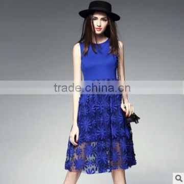 F20051A Round neck sleeveless dress embroidered gauze women dress