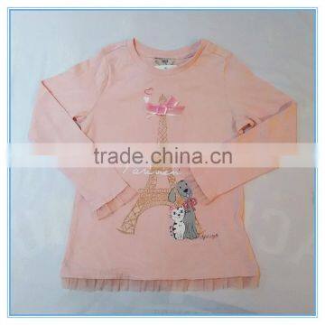 OEM 100% cotton children girls long sleeve shirt, girls t shirts with printing