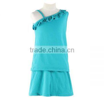 2015 unique frock design summer factory wholesale children's ruffle causal one-shoulder dress