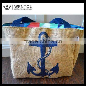 Eco-Friendly Nautical Anchor Market Burlap Tote Bag photo-4