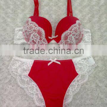 High Fashion style red match white lace sexy ladies bra panty set