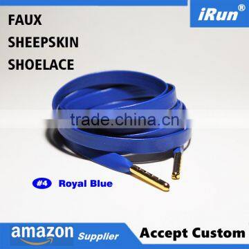 Luxury Flat Royal Blue Leather Sneaker Shoelaces Metal Tips Faux Leather Sheepskin Shoelace for Ultra Boost - 8 Colors