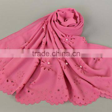 Pearl Chiffon Scarf New Bubble Towel Muslim Pearl Cut Flower Scarf Popular Scarf Selling photo-3