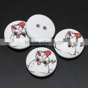 Round White & Red Christmas Snowman Pattern 2 Holes Wood Painting Sewing Buttons Scrapbooking photo-2