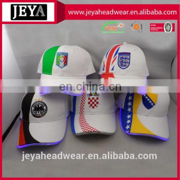 Front panel splicing national flag printed led baseball caps custom team logo embroidered baseball caps with built-in led