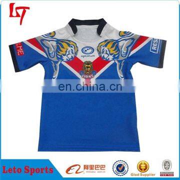 Blue Fitted Spandex Rugby League Jersey Stretch Polyester Rugby Shirt