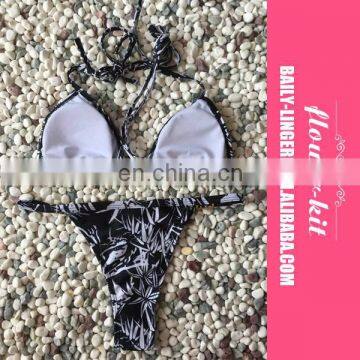 Sexy Print Halter Metal Buckle Bikini Set Swimsuit Swimwear