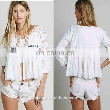 High quality white embroidery tops for lady,fashion babydoll blouse designs