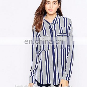 China Wholesale Custom 97% Polyester, 3% Elastane Women Mixed Stripe Long Shirt