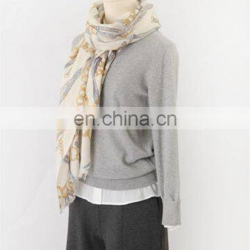 2017 Wholesale Fashion Women Print Wool Silk Reversible Scarf