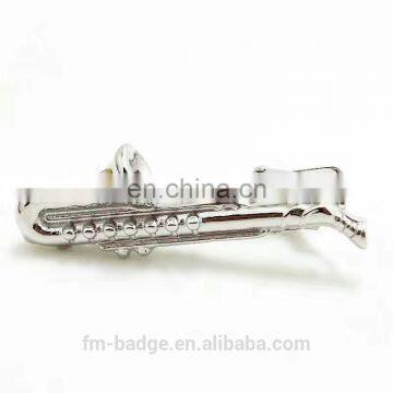 Special design trumpet shape custom metal tie clips,trombone horn Hot Sale Stylish fancy 3D Instrument Trumpet Shape tie bar