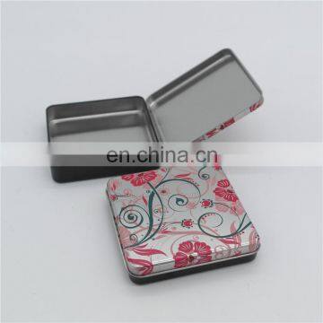 Small flat square shape hinged lip metal tin box for candy storage