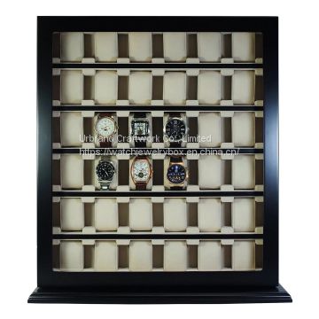 30 CT Large Capacity Black Lacquer Glossy Square Corner Wall Stand Wooden Watch Display Cabinet