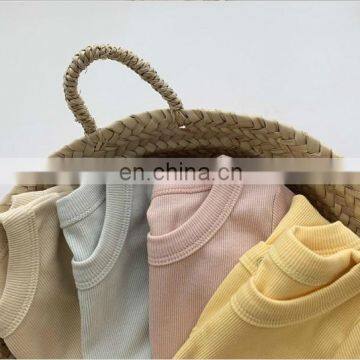 Wholesale Infants & Toddler Solid Color Clothes Baby Spring Autumn Short Sleeve Rib Cotton Romper photo-6