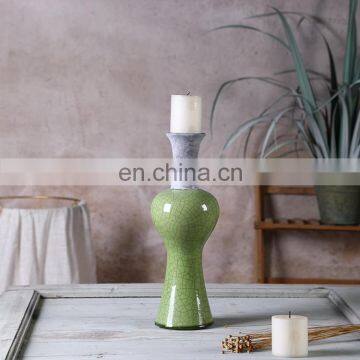 Wholesale Western fancy custom shiny green candle holder crafts home decor ceramic candle stand for wedding centerpieces