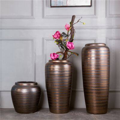 European Style Grown Black Stripe Large Floor Ceramic Vase Decor For Hotel Indoor