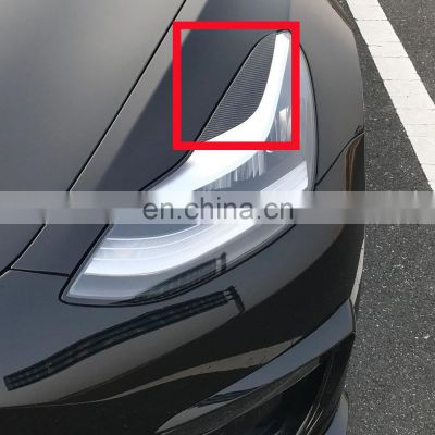 Carbon fiber headlight eyebrows eyelids cover for tesla model 3 accessory body kits