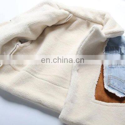 Custom LOGO High Quality Denim Windbreaker Jacket Lined With Fleece Coats Wool Jackets With Patches For Women's Coat photo-5