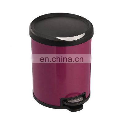 Hot selling stainless steel round pedal bin plastic thin lid powder coating trash can