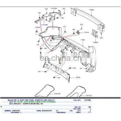 OEM LR035104 LR035105 Car Rear Bumper Bracket for Land Rover Range Rover Evoque Bumper Holder