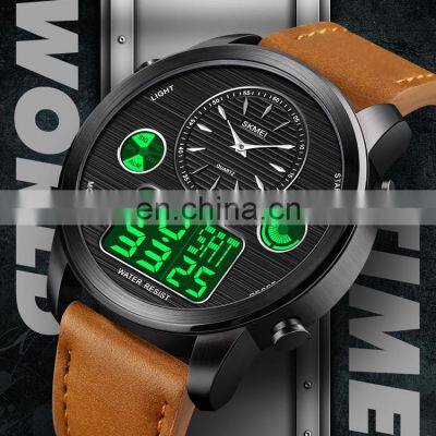 New Arrival Skmei 1653 Analogue Digital Watch Leather Strap 30 Meters Water Resistant for Men