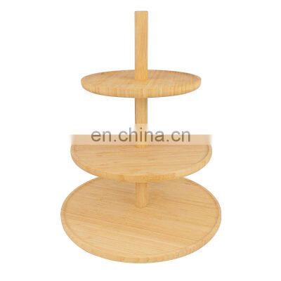 Natural Large Bamboo Wooden 3 Tier Round Dessert Display Stand Serving Tray