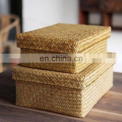 Hot Selling Straw Storage Baskets Big Size , Wicker Box With Lids, Seagrass Box Wholesale For Gift Vietnam Supplier