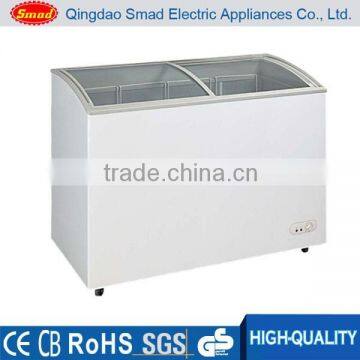 supermarket ice cream chest freezer with sliding curved glass door 208L