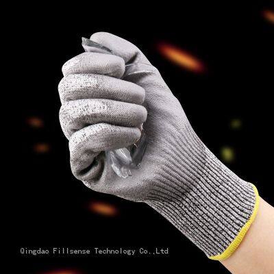 Safety Gloves For Cutting ANSI A5 13G HPPE Liner PU Coated Kevlar Cut Proof Gloves Cut Resistant Leather Gloves photo-4