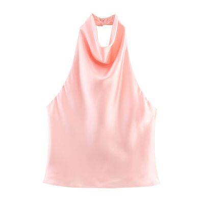 Summer New European and American Style Women's Fashionable and Sexy Spicy Girl Silk Texture Hanging Neck Top photo-4