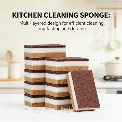 Household Surfaces Scrubber Sponge Three-layer Design Highly Absorbent Sponge Cleaner Magic Sponge