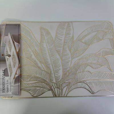 Elegant and Beautiful PVC Table Mats Set of 6, 38cm Waterproof Oil Proof Placemats, Gold and Sliver Wedding Heat Resistant Dining Pads