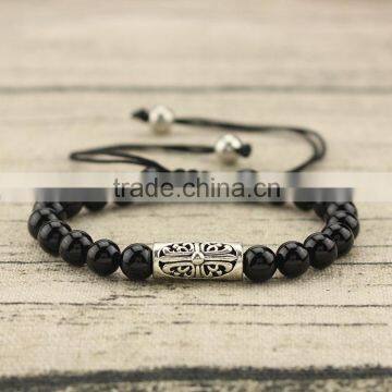 BRB1379 Wholesale Polished Onyx beaded brass bar macrame bracelet