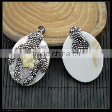 LFD-0048P ~ Wholesale Hot Pave Rhinestone Crystal Shell Flowers Charms Pendant Jewelry Finding