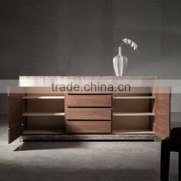 Travertine Top Wood Side Cabinet Design With Drawers Latest Design For Dining Room Use photo-3