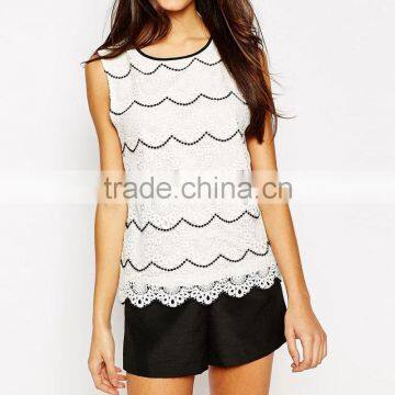 Double colors embro lady summer blouses designs dress oem apparel suppliers