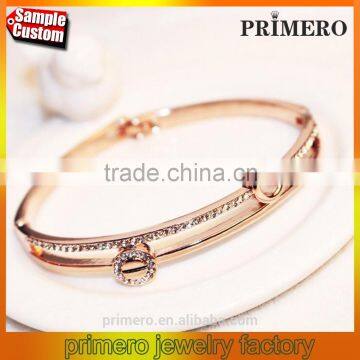 High Quality Double Round Full Rhinestone Bangle Crystal 18k Rose Gold Bracelet