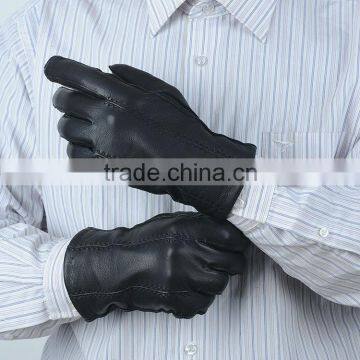 High quality men's black deerskin tough working leather gloves cashmere lined