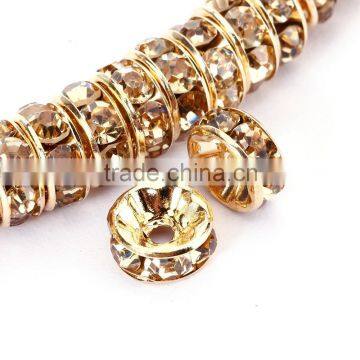 Gold Plated Light Colorado Topaz Color #246 Rhinestone Jewelry Rondelle Spacer Beads Variation Color and Size 4mm/6mm/8mm/10mm