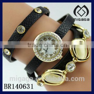 nice design U.S. popular bracelet watch leather strap*cat's eye stone setting leather watch bracelet