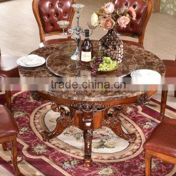 Solid rubber wood frame beautiful wooded carvings artificial stone top dining table