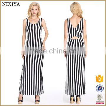 2016 Casual Women Maxi Strip Dress With Sleeveless