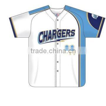 Custom Full Buttons Sublimated Chargers Baseball Jersey/Shirt made of Moisture Wicking Cool Polyester fabric