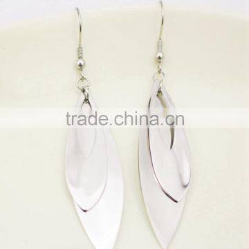 European and American fashion party simple metal silver double tree leaf earrings long earrings leaves earrings pendants jewelry