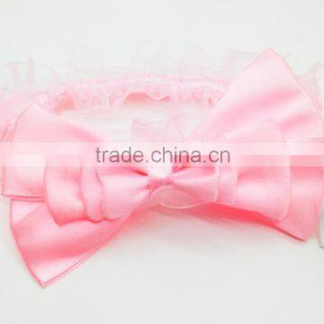 Satin Layered Bow Lace Headband for Baby,cheap Handmade Soft Headbands photo-4